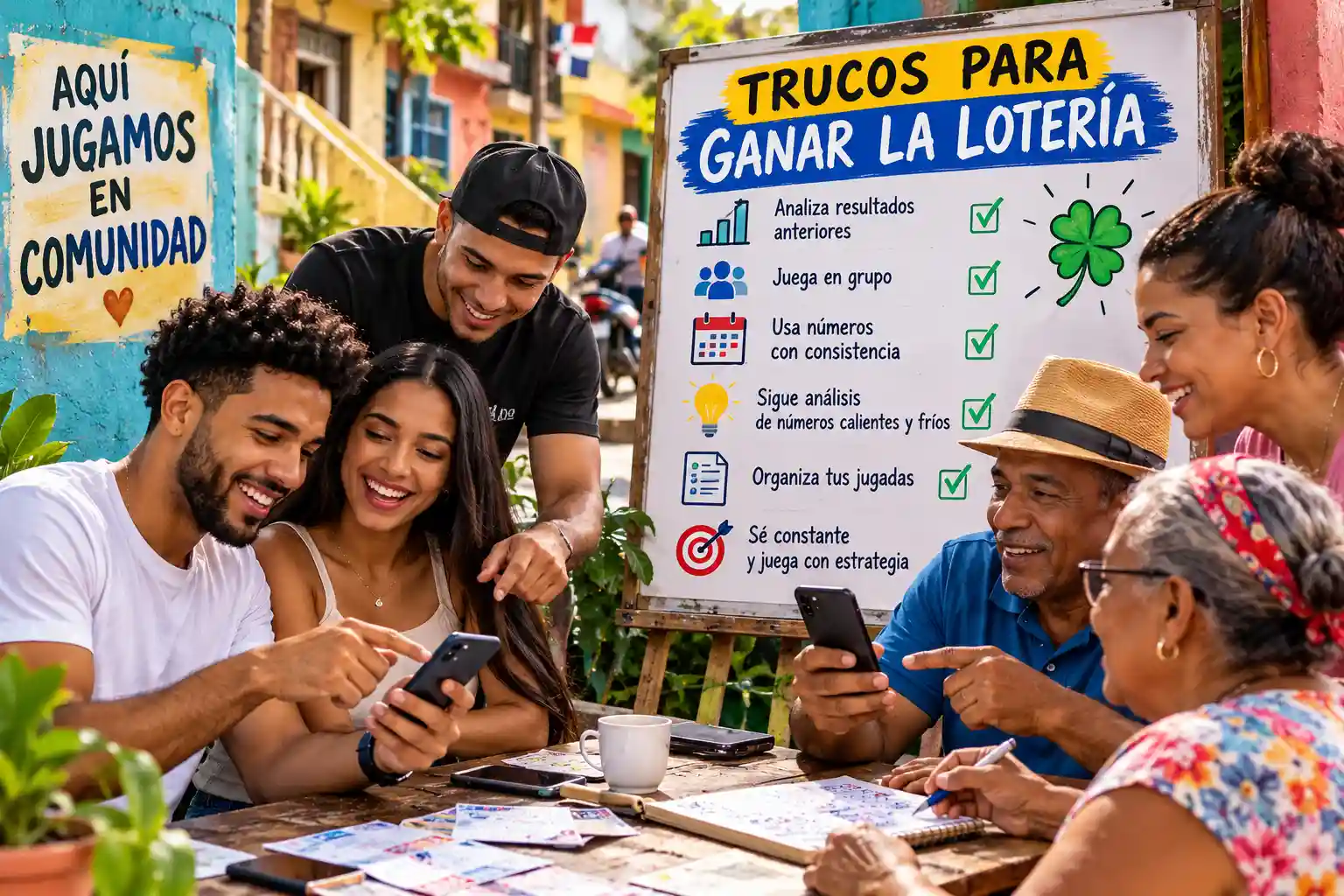Dominicanos celebrando un premio de lotería