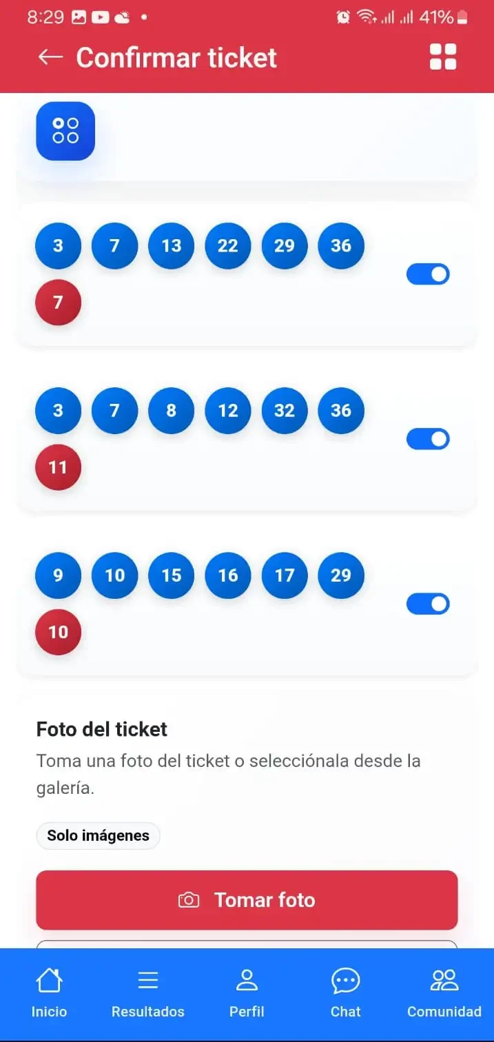 Pantalla principal de LotoComunidad